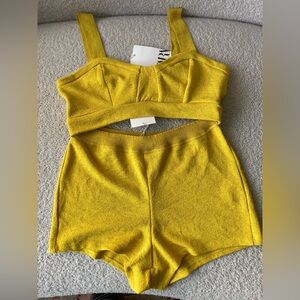 Zara Mustard Yellow Lounge Crop Top and Shorts Set Brand New w/  Tags!
